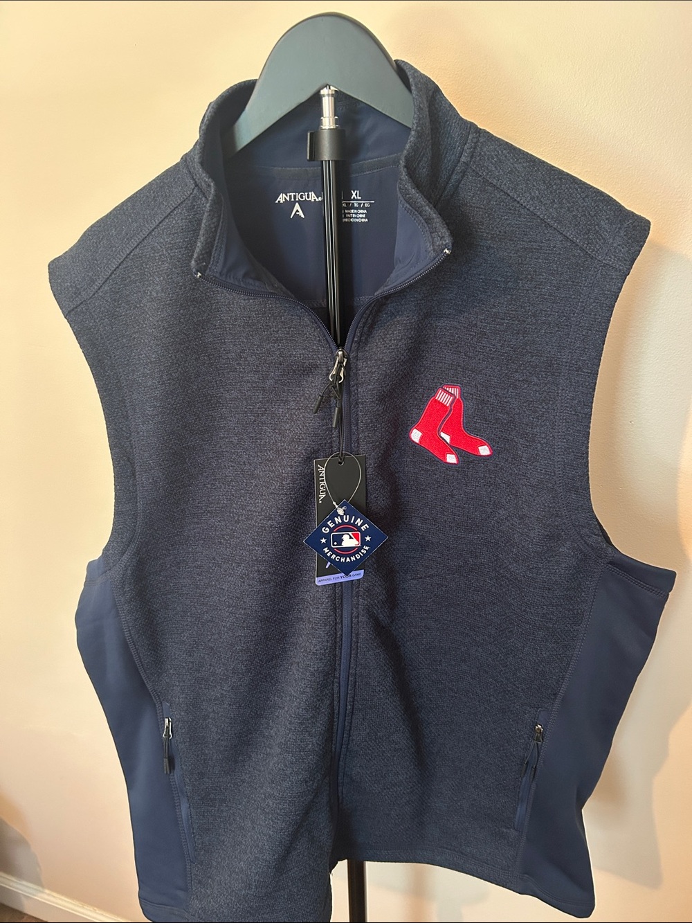 Antigua Navy Blue Boston Red Sox Embroidered Zip Vest